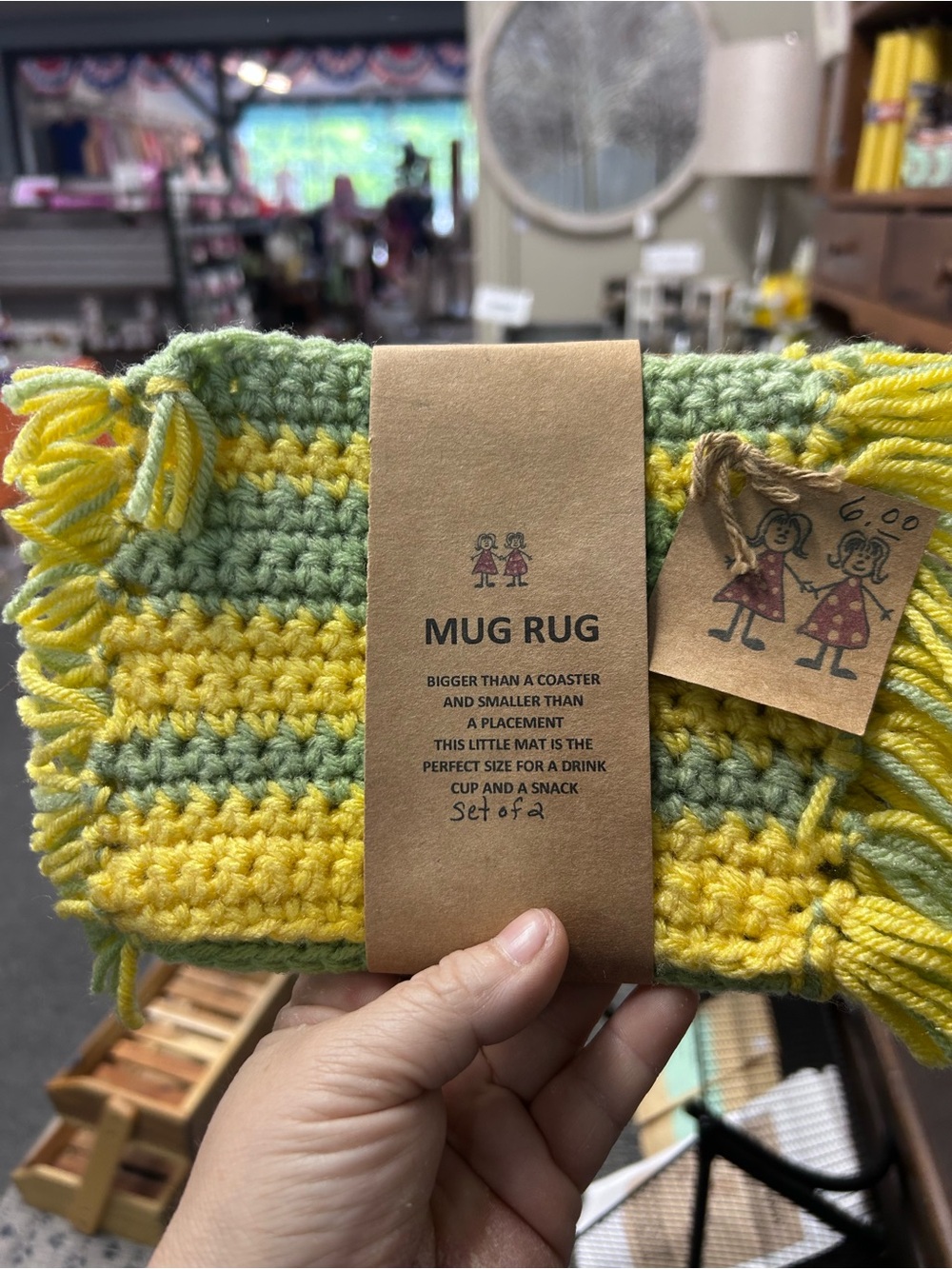 Handmade Yellow & Green Crochet Mug Rug - Set of 2/you get 2 sets. See pictures